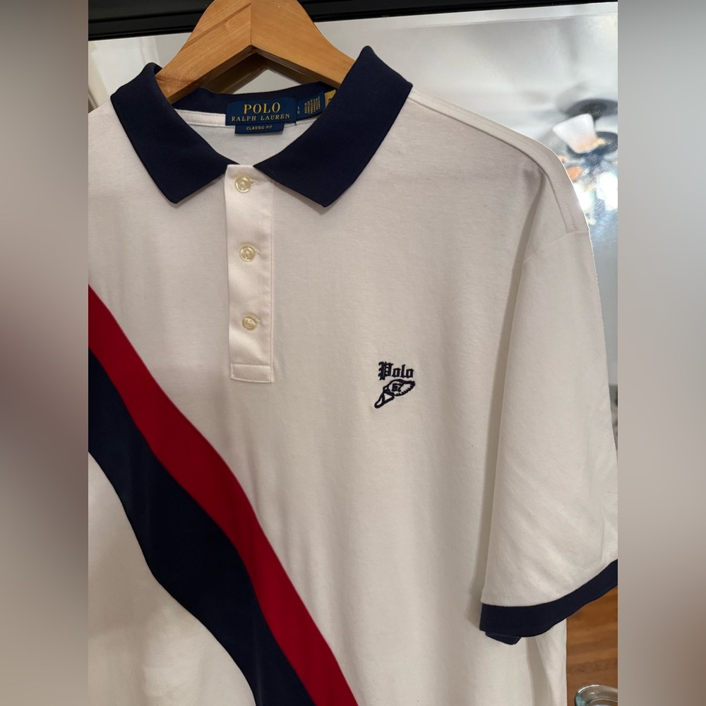 Ralph Lauren Men's White Polo with Navy and Red Accents